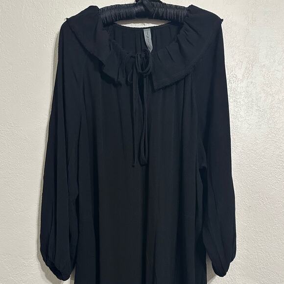 Raquel Allegra Black Peasant Dress size 0 Midi Ruffle Neck - Picture 11 of 16